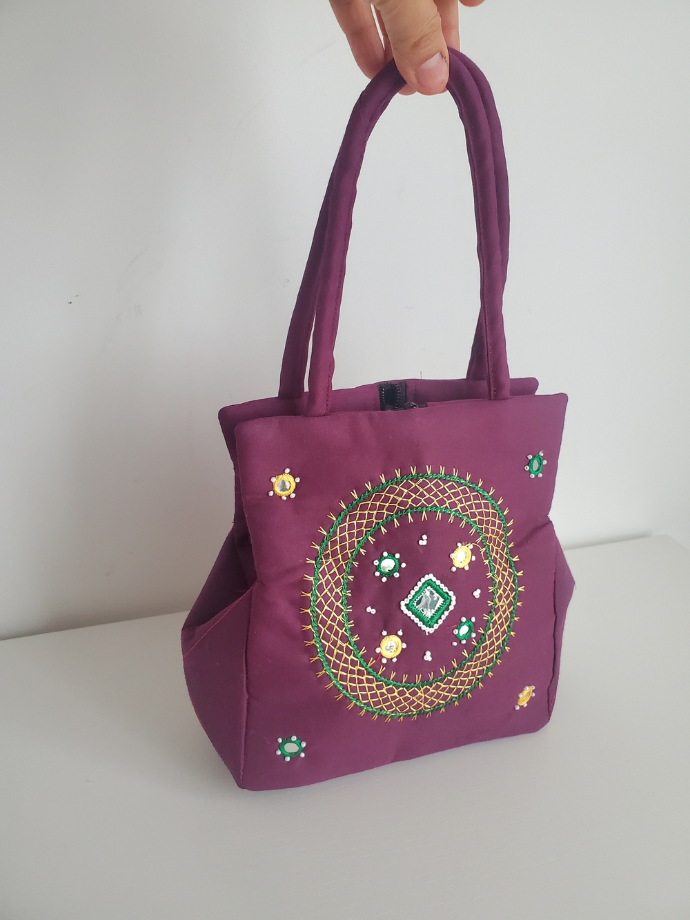 Handcrafted Purple Embroidered Tote Bag